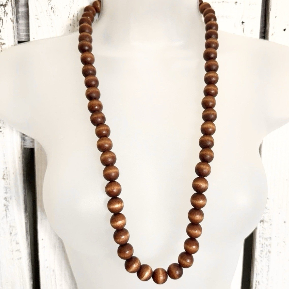 Vtg Boho Wood Bead Necklace 34